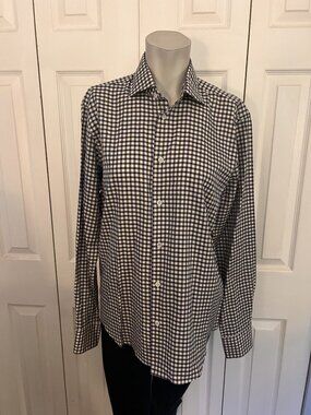 Maurizio Baldassari Navy Blue & Cream Button Down Shirt Size Small